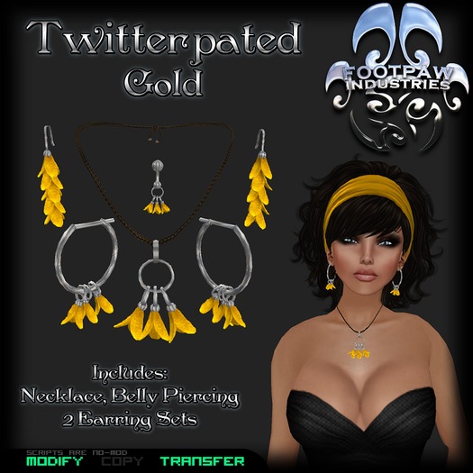 [FPI] Twitterpated Gold - Jewelry Set Necklace, 2 Earrings Sets, Belly Piercing