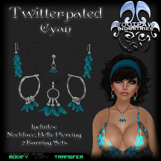 [FPI] Twitterpated Cyan - Jewelry Set Necklace, 2 Earrings Sets, Belly Piercing
