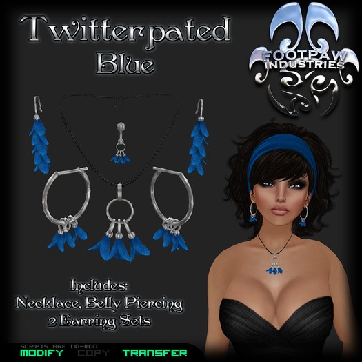 [FPI] Twitterpated Blue - Jewelry Set Necklace, 2 Earrings Sets, Belly Piercing