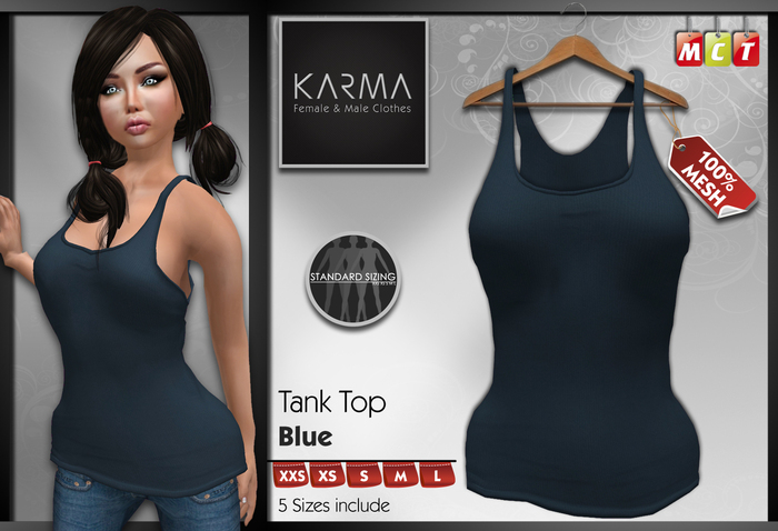 Karma - Mesh Tank Top Blue - 5 SIzes include