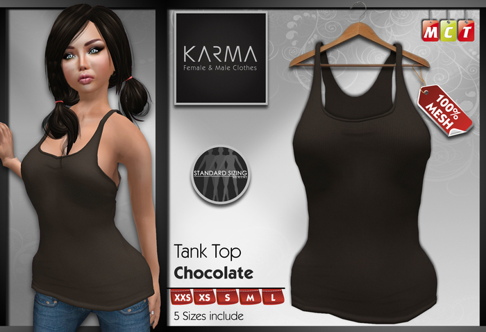 Karma - Mesh Tank Top Chocolate - 5 SIzes include