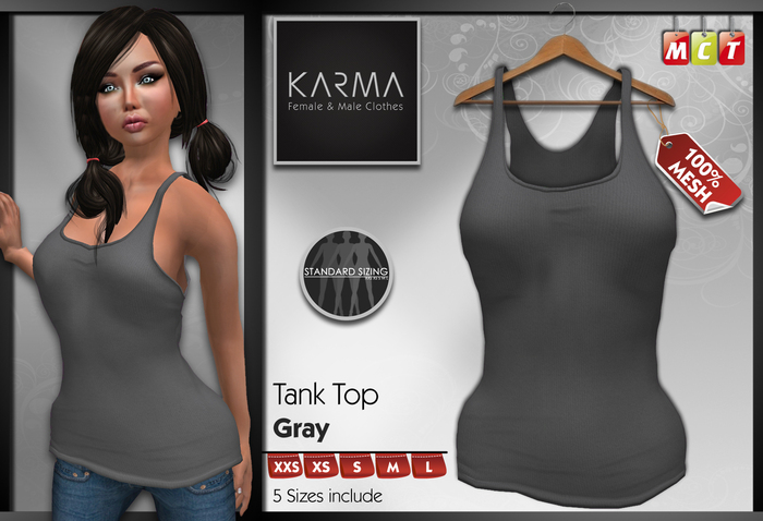 Karma - Mesh Tank Top Gray - 5 SIzes include