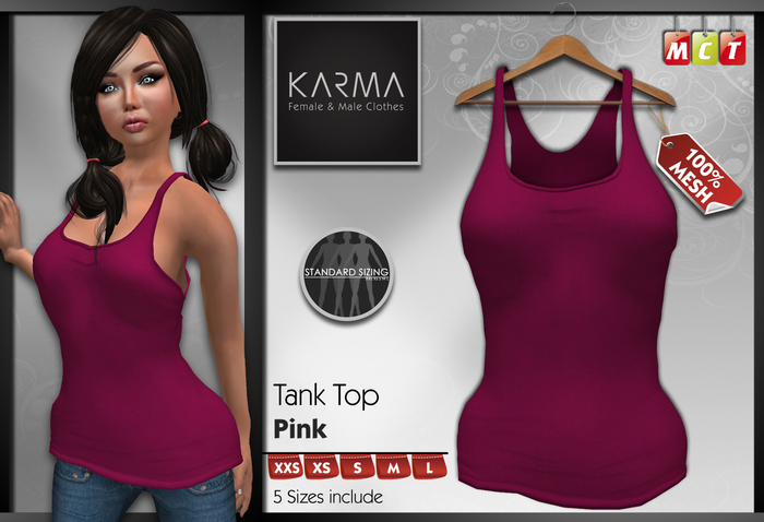 Karma - Mesh Tank Top Pink - 5 SIzes include