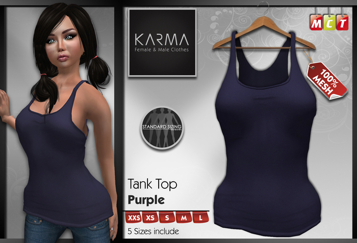 Karma - Mesh Tank Top Purple - 5 SIzes include