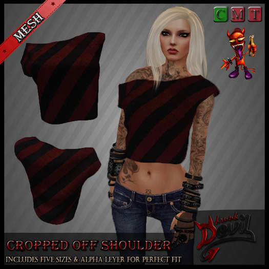 ..::Drunk Devil ::.. ~ Stripes ~ MESH Cropped off Shoulder