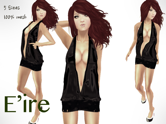 Eiire - Deep Cleavage Mini Halter Dress Black