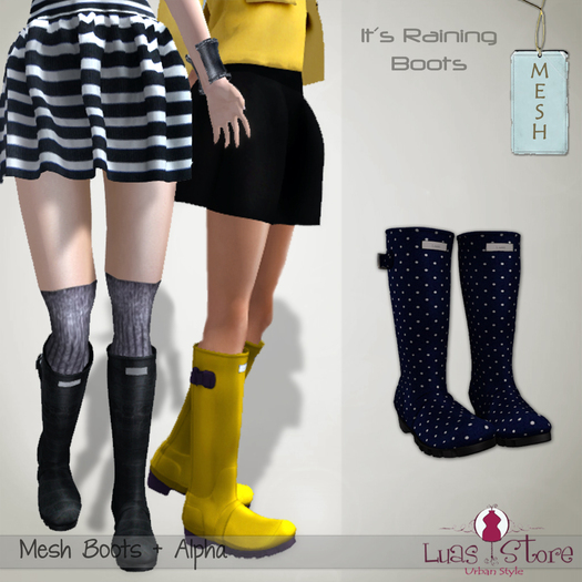 Luas Urban Style - Its Raining Boots Navy Dots - Mesh
