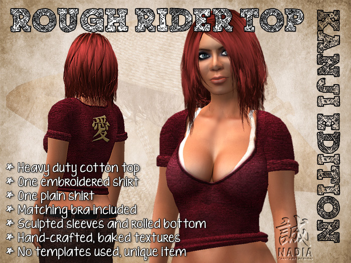 Rough Rider Top Red Kanji Edition - Heavy duty embroidered demin top