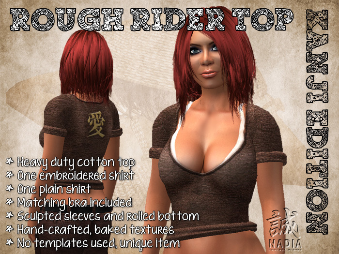 Rough Rider Top Tan Kanji Edition - Heavy duty embroidered demin top