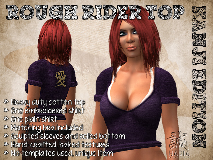 Rough Rider Top Purple Kanji Edition - Heavy duty embroidered demin top