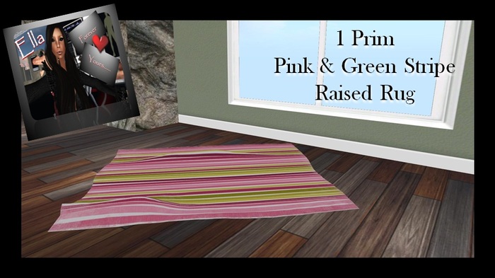 Pink and Green Stripe Rug Raised