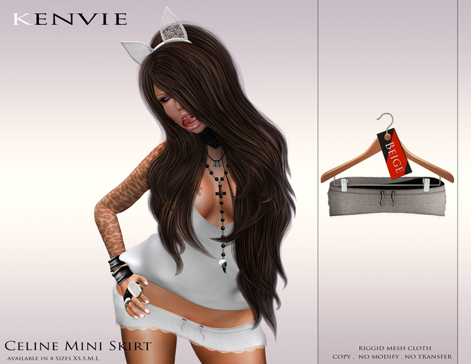 KENVIE . mesh Celine Mini Skirt Beige