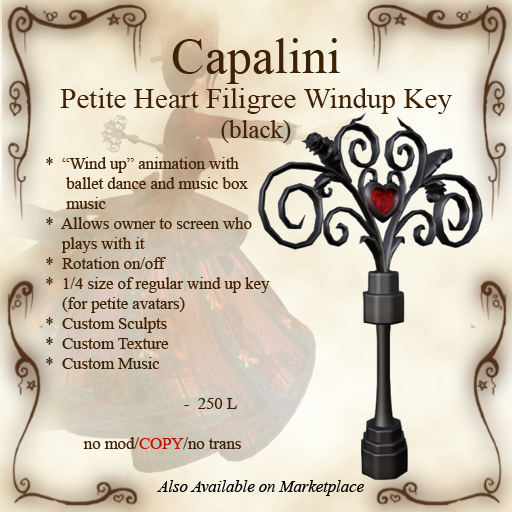 CFF - Petite Heart Filigree Wind up Key (black)