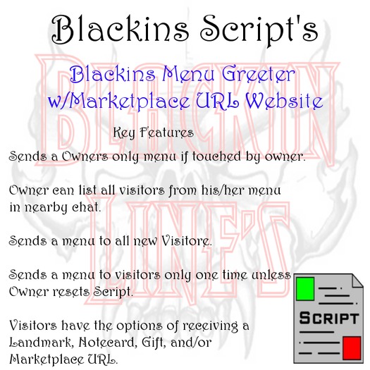 Blackins Menu Greeter wMarketplace URL Script Box