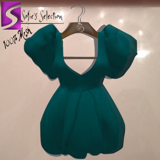 <S> Mesh Puffy Dress Teal