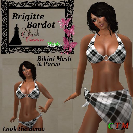 Brigitte Bardot Bikini & Pareo Tartan Blanc