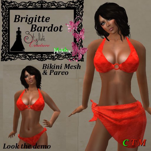 Brigitte Bardot Bikini & Pareo Rouge feuille