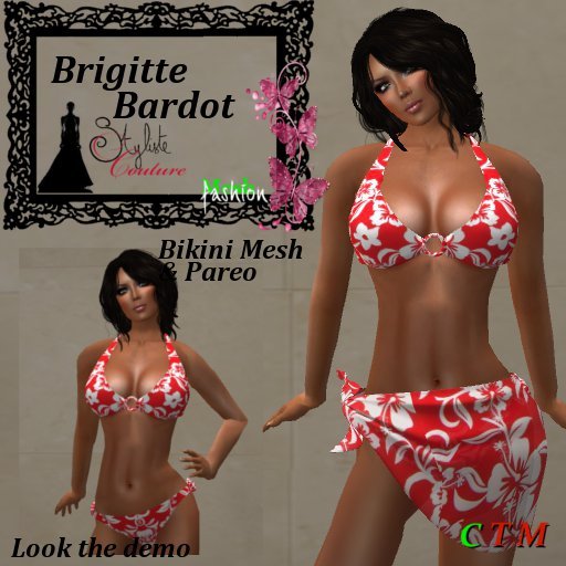 Brigitte Bardot Bikini & Pareo Tiki Rouge