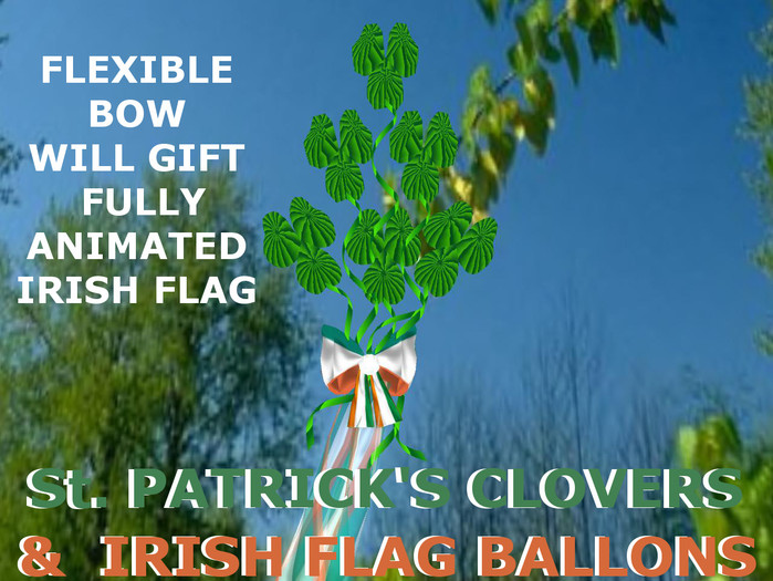 St Patrick's clover and Irish flag balloons with Irish flag giver
