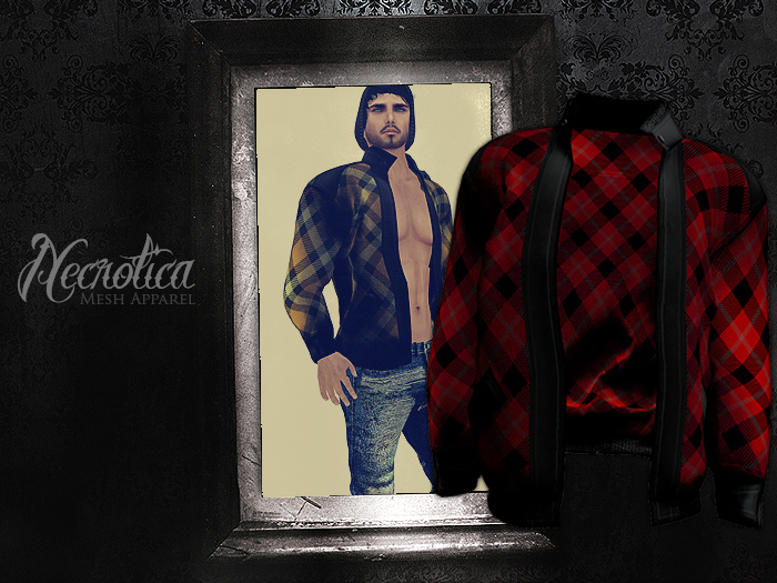 {N} - Men's Leather Jacket (Red Plaid)