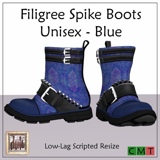 ::Duh!:: Unisex Blue Filigree Spike Boots