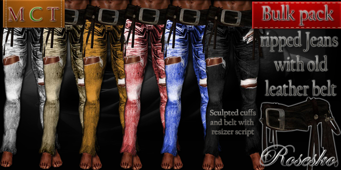 .:Rosesko:. Bulk pack Ripped Jeans with old leather belt 