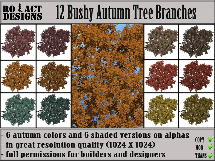 Ro!Act Designs 12 Bushy Autumn Tree Branches Alpha Textures