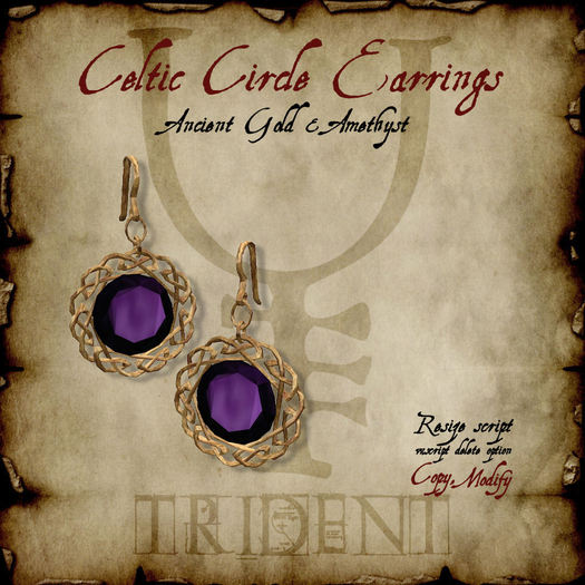 Trident Celtic Circle Earrings [Gold/Amethyst] [Box]