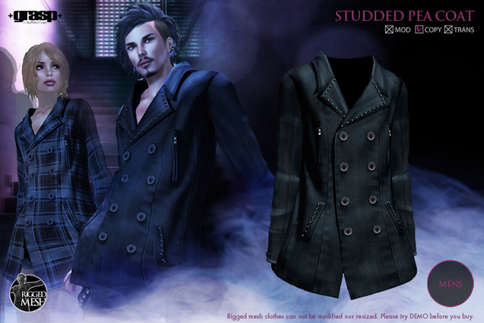 +grasp+/Studded pea coat/Black/Mens