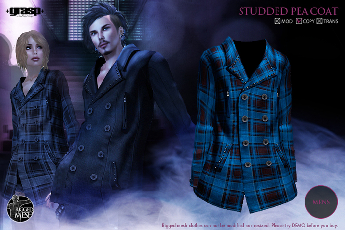 +grasp+/Studded pea coat/Ck_Blue/Mens