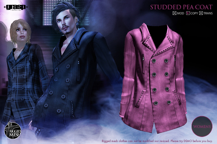 +grasp+/Studded pea coat/Pink/Womens