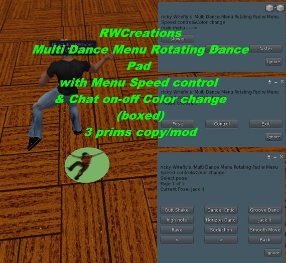 Multi Dance Menu Rotating Dance Pad with Menu Speed control  & Chat on-off Color change (boxed) 1 copy/mod