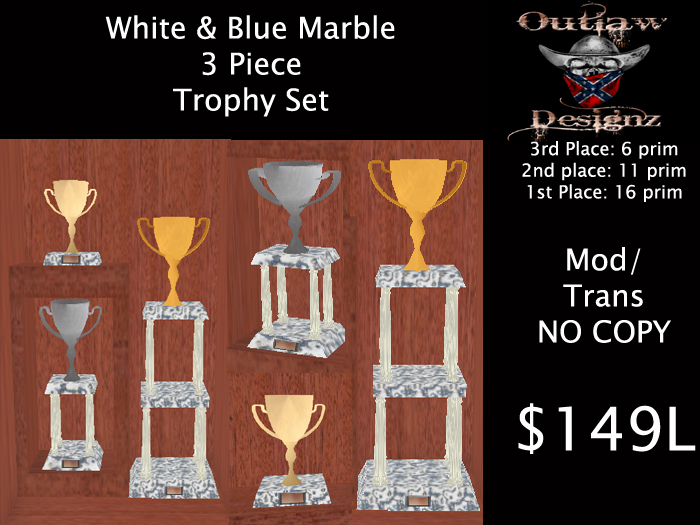 White & Blue Marble 3 pc Trophy Set