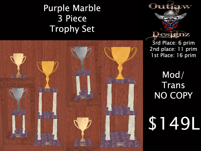 Purple Marble 3 pc Trophy Set