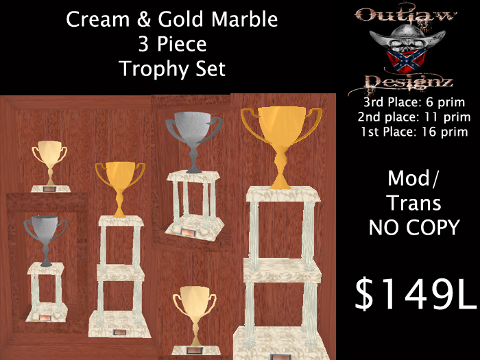 Cream & Gold Marble 3 pc Trophy Set