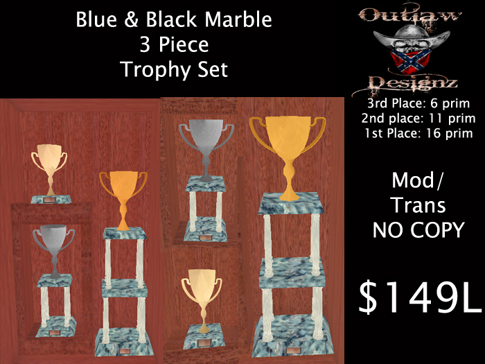 Blue & Black Marble 3 pc Trophy Set