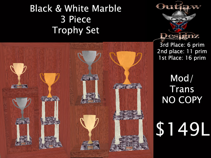 Black & White Marble 3 pc Trophy Set