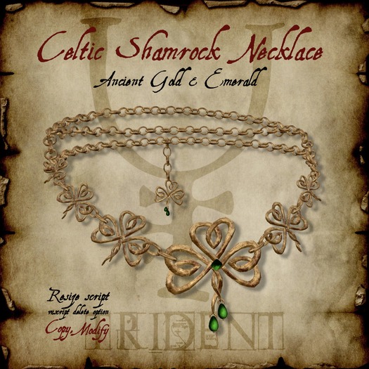 Celtic Shamrock Necklace [Gold/Emerald]