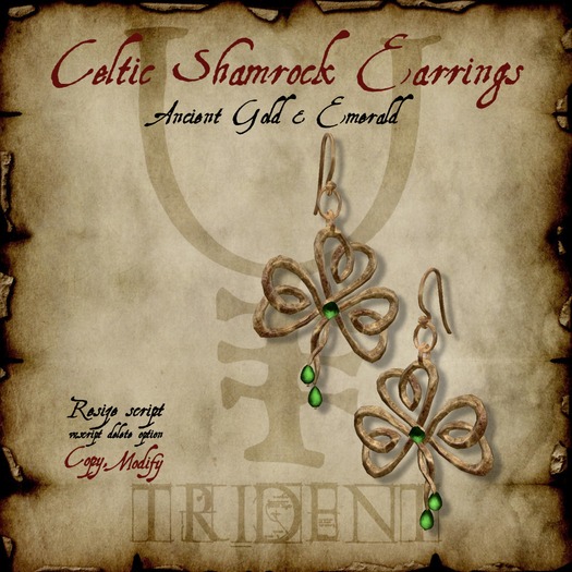 Celtic Shamrock Earrings [Gold/Emerald] 