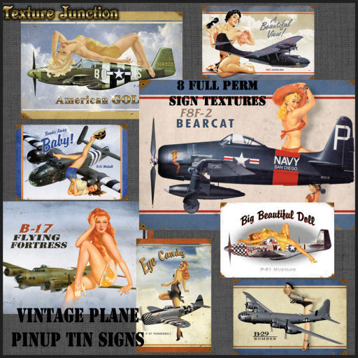 ~TJ~  Vintage War Plane Pinup Sign Textures