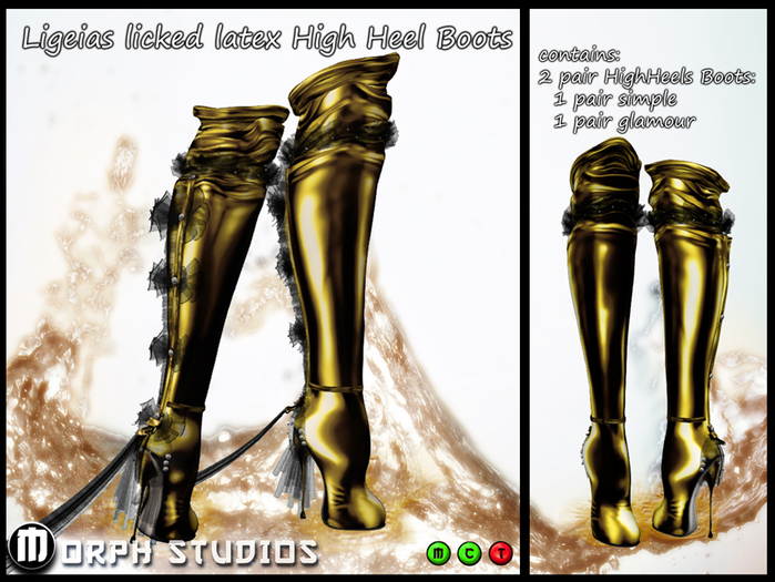 0o Morph - Ligeia's licked latex High Heel Boots GOLD, 2 pair: simple & glamour style