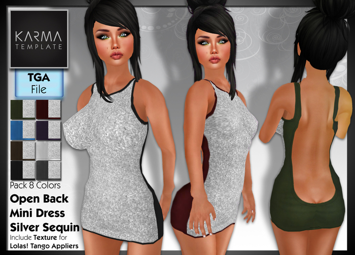 Karma Template - Tga - Open Back Mini Dress Silver Sequin - 8 Colors