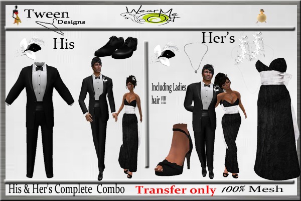 Tween Designs !!!..His & Her's Complete evening COmbo B&W