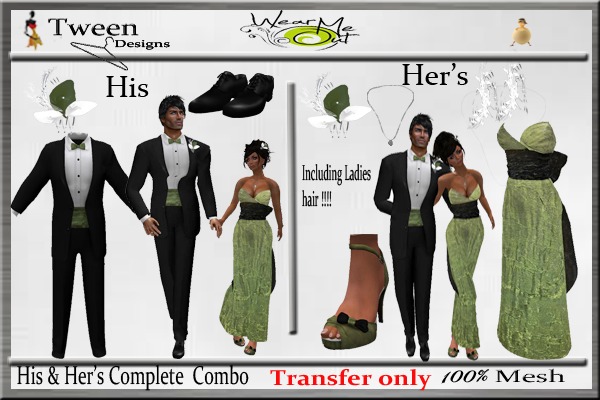 Tween Designs !!!...His & Her's Complete Evening Gown Combo Sage