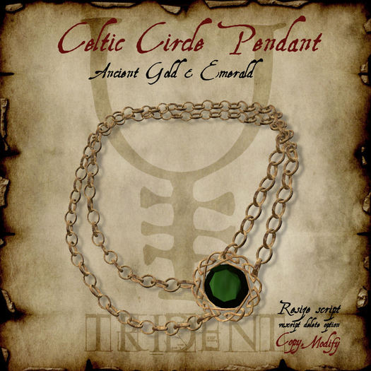 Trident Celtic Circle Pendant [Gold/Emerald] [Box]