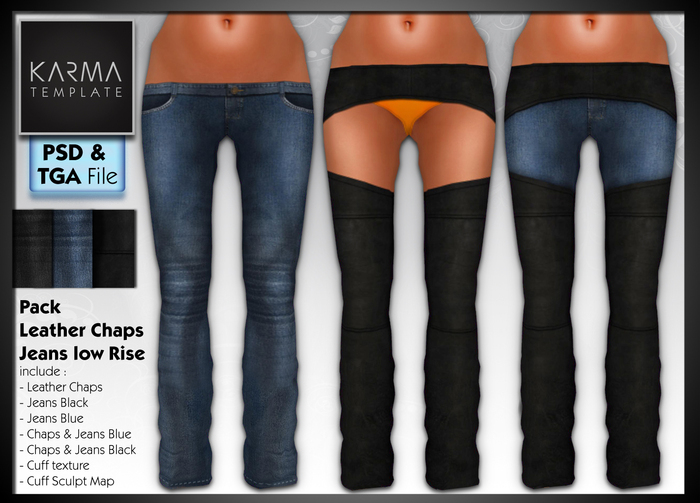 Karma Template - PSD & Tga - Pack Leather Chaps & Jeans