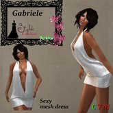 GABRIELE Deep Cleavage Mini Halter Dress Filet Blanc