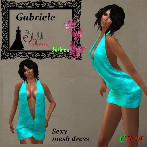 GABRIELE Deep Cleavage Mini Halter Dress Light Bleu