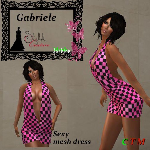 GABRIELE Deep Cleavage Mini Halter Dress Damier rose
