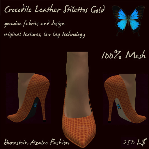 Crocodile Leather Stilettos Gold